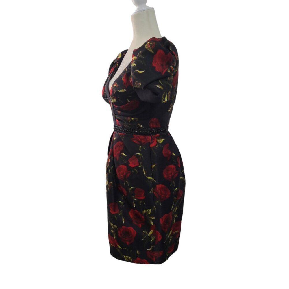 Mac Duggal Black and Red Rose Mini Dress - Picture 6 of 8
